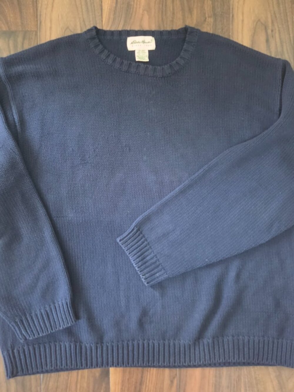 Vintage Eddie Bauer Sweater Men's XL Blue Cotton Knit Crew Neck Outdoor - Picture 1 of 6
